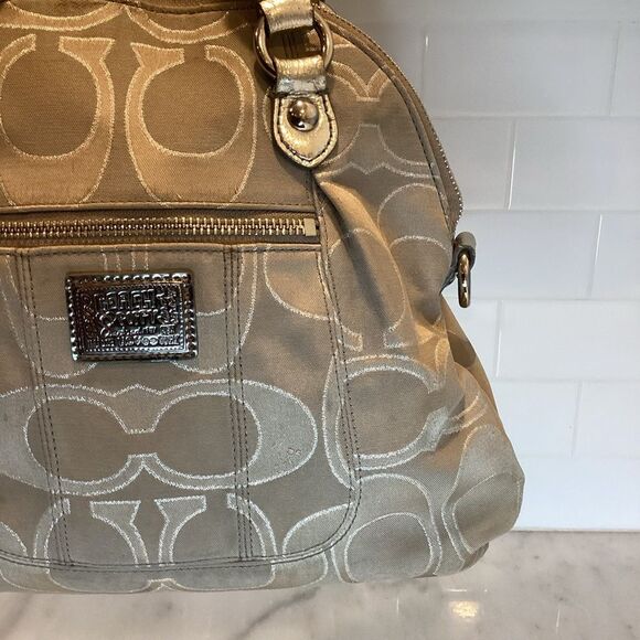 Coach Tan Signature Lurex Logo Satchel - Picture 2 of 14